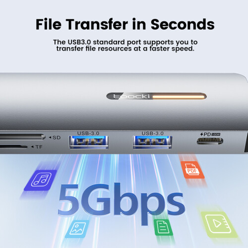 (6 σε 1 Typec Hub Blue) Προσαρμογέας Toocki USB HUB 4K HDMI USB C σε 5Gbps USB3.0/ SD/TF 2