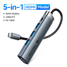 (5-σε-1 HDMI 4K60Hz) Εξαερισμός USB C HUB 4K 60Hz Τύπος C σε HDMI RJ45 Ethernet PD 100W