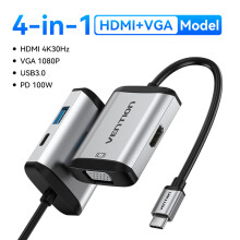 (4-σε-1 HDMI VGA) Εξαερισμός USB C HUB Τύπος C σε USB 3.0 Dock Station USB C HDMI RJ45