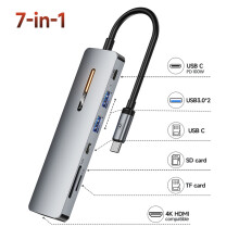 (7 σε 1 Typec Hub Grey) Προσαρμογέας Toocki USB HUB 4K HDMI USB C σε 5 Gbps USB3.0/ SD/TF