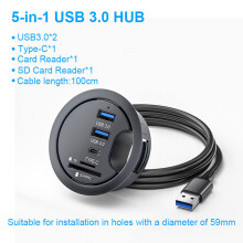 (F-No adapter) USB HUB Mount In Desk HUBs USB 3.0 HUB with Power Supply Adapter Συμβατό με διπλή