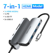 (7 w 1 HDMI TF SD) Vention USB C HUB typu C do stacji dokującej USB C HDMI RJ45 4K zgodny z MacBookiem