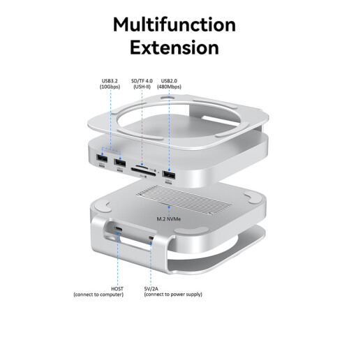 (MS60(Stand Only)) Mac mini USB C Hub με M.2 SSD περίβλημα συμβατό Mac Mini M4/M4 Pro 2