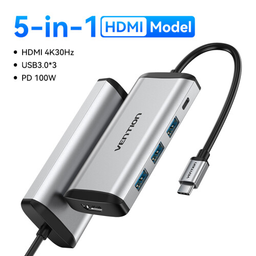 (Μοντέλο HDMI 5 σε 1) Εξαερισμός USB C HUB Τύπος C σε USB 3.0 Dock Station USB