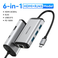 (6 w 1 HDMI RJ45) Vention USB C HUB typu C do stacji dokującej USB C HDMI RJ45 4K zgodny z MacBookiem