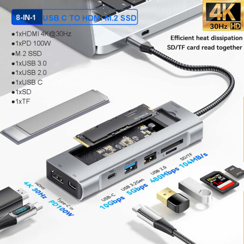 (Μοντέλο M.2 SSD 8 σε 1) Διανομέας USB 8 σε 1 με λειτουργία αποθήκευσης