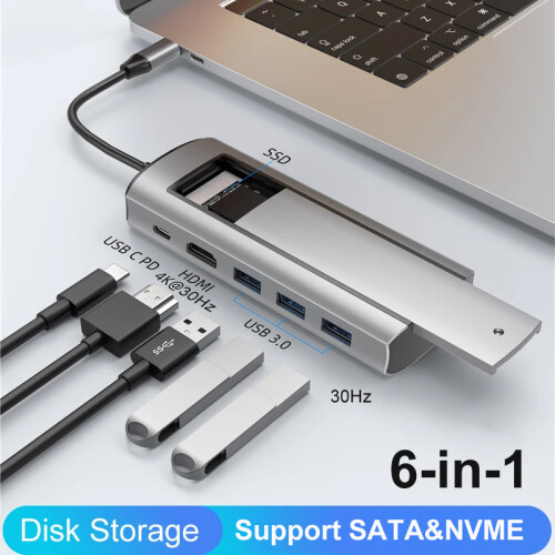 (Μοντέλο M.2 SSD 6 σε 1) Διανομέας USB 8 σε 1 με λειτουργία αποθήκευσης