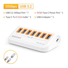 (10Gbps-01-0,5m)IDSONIX USB HUB 7-portar Flera USB3.2 HUB-uttag Typ C Dockningsstation 10Gbps hög