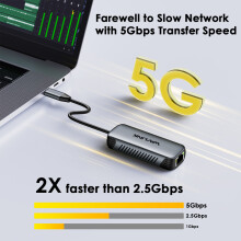 (5G Gigabit Adapter)WAVLINK USB C till Ethernet Adapter 2,5G/5Gbps RJ45 Gigabit Ethernet Nätverksadapter