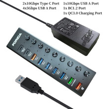 (9 Port 5 10 Gbps US A) kompatibel IDA 7 Port USB A Dockningsstationer 10 Gbps Power USB 3.2 Hub Splitter