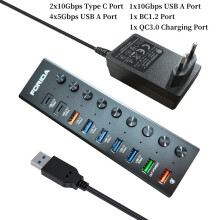 (9 Port 5 10 Gbps EU A) kompatibel IDA 7 Port USB A Dockningsstationer 10 Gbps Power USB 3.2 Hub Splitter