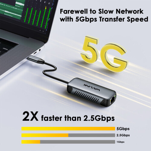 (Προσαρμογέας 5G Gigabit)WAVLINK USB C σε 5Gbps Προσαρμογέας Ethernet Χωρίς 2