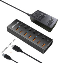 (US 10Gbps 2-kabel)kompatibel IDA 7 Port USB A Dockningsstationer 10Gbps Power USB 3.2 Hub Splitter