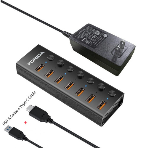 (US 10Gbps 2 Cable)συμβατό IDA 7 Port USB A Docking Stations 10Gbps Power USB 3.2 Hub Splitter