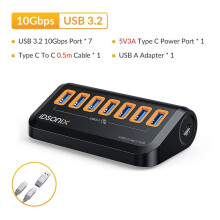 (10Gbps-02-0,5m)IDSONIX USB HUB 7-portar Flera USB3.2 HUB-uttag Typ C Dockningsstation 10Gbps hög
