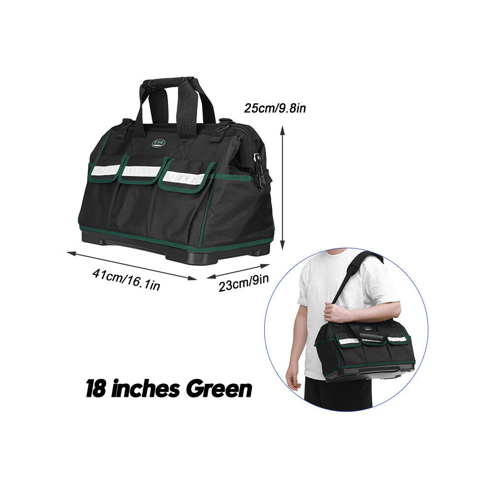 (18 Inches Green) Plastic Bottom Multifunctional Toolkit Oxford Cloth Thickened And Enlarged Capacity Woodworking Electrician Toolkit 9078193530049