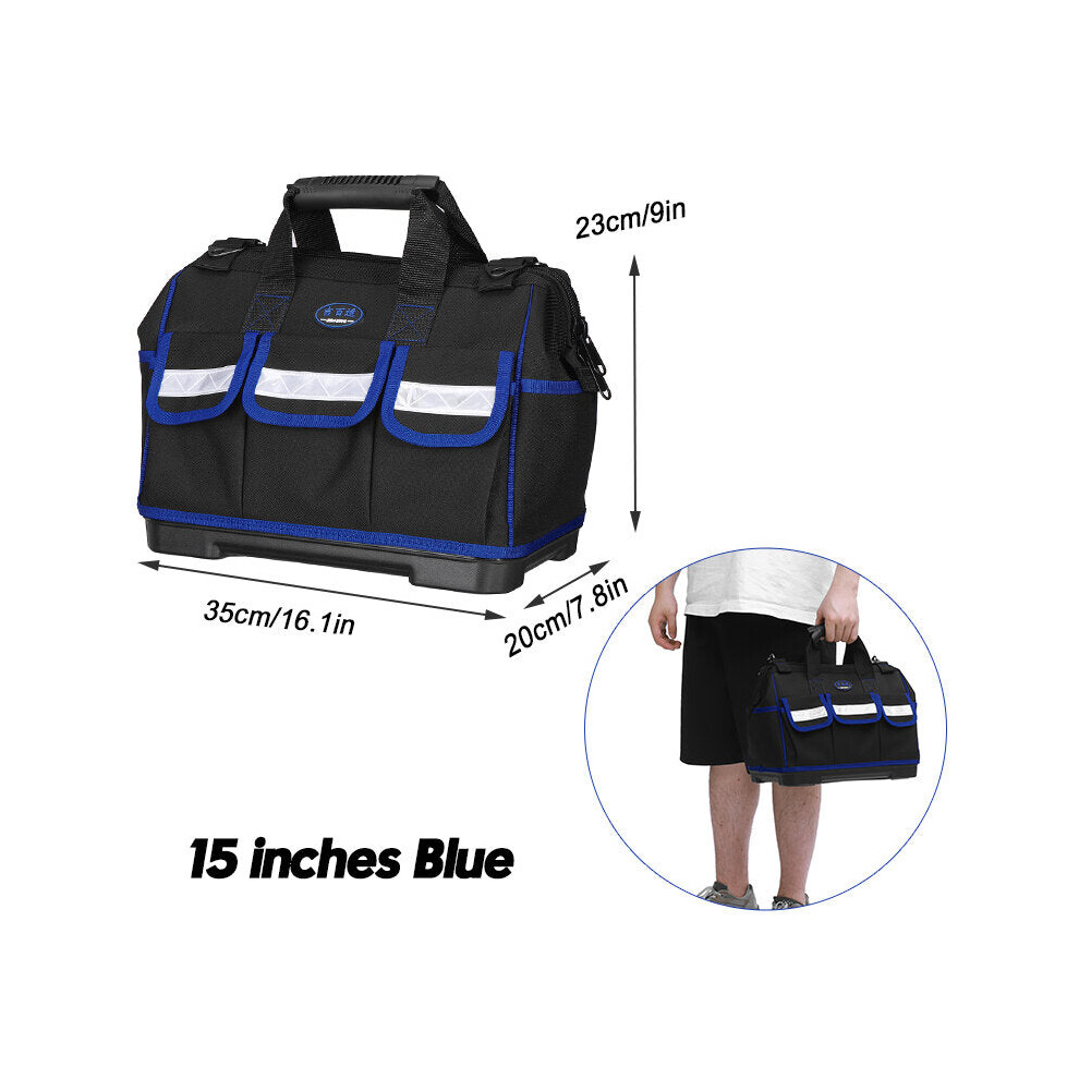 (15 Inches Blue) Plastic Bottom Multifunctional Toolkit Oxford Cloth Thickened And Enlarged Capacity Woodworking Electrician Toolkit 9078193530018