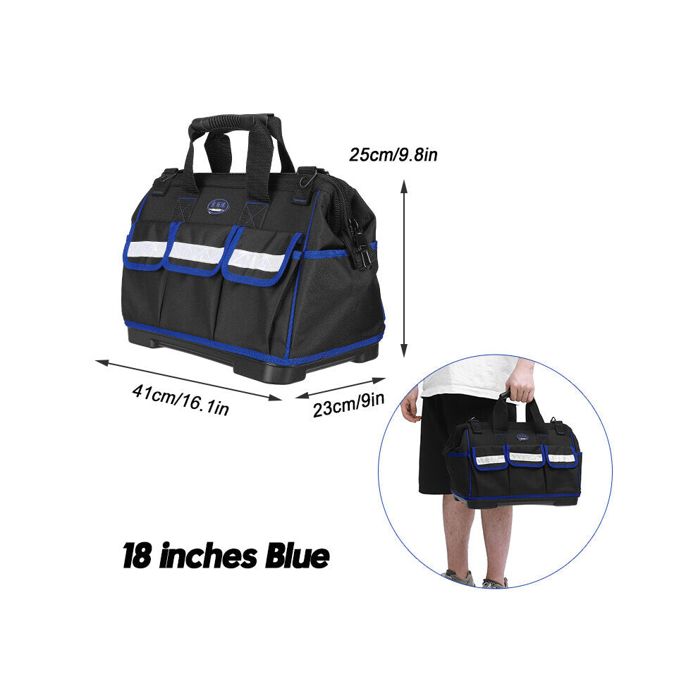 (18 Inches Blue) Plastic Bottom Multifunctional Toolkit Oxford Cloth Thickened And Enlarged Capacity Woodworking Electrician Toolkit 9078193530025