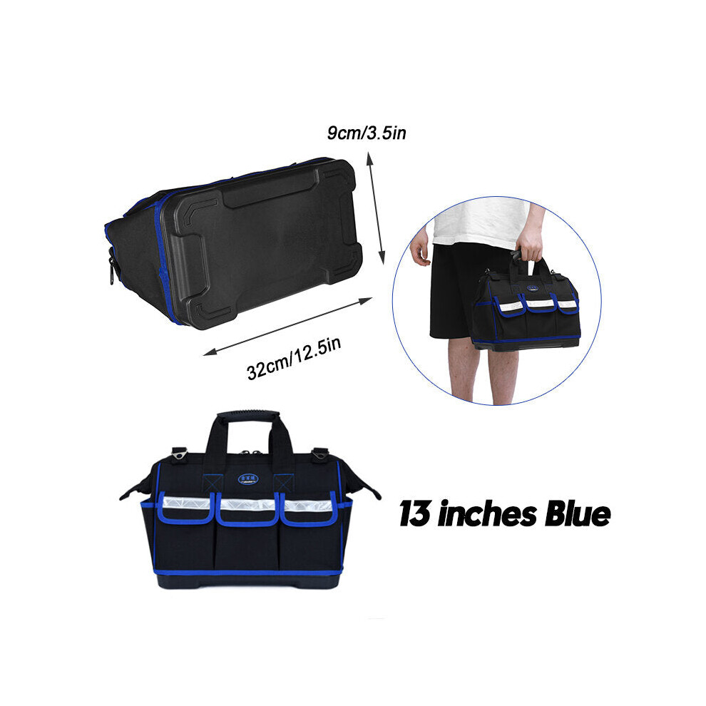 (13 Inches Blue) Plastic Bottom Multifunctional Toolkit Oxford Cloth Thickened And Enlarged Capacity Woodworking Electrician Toolkit 9078193530001