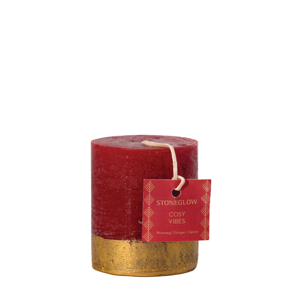 Stoneglow Candles Scented Short Pillar Candle Cozy Vibes (Nutmeg, Ging