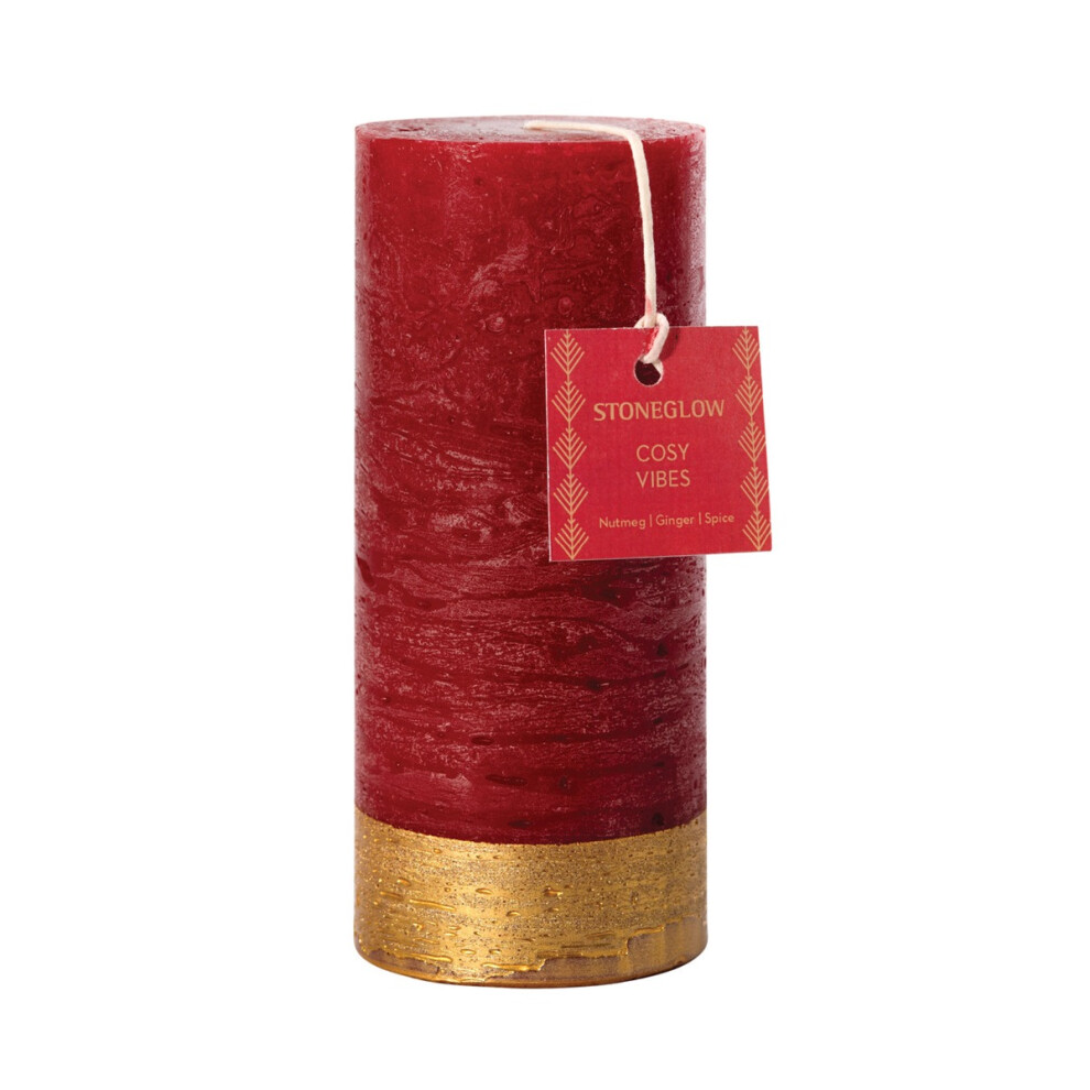 Stoneglow Candles Scented Tall Pillar Candle Cozy Vibes (Nutmeg, Ginge