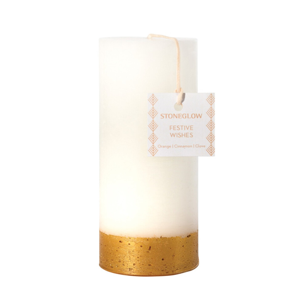 Stoneglow Candles Scented Tall Pillar Candle Festive Wishes (Orange, C