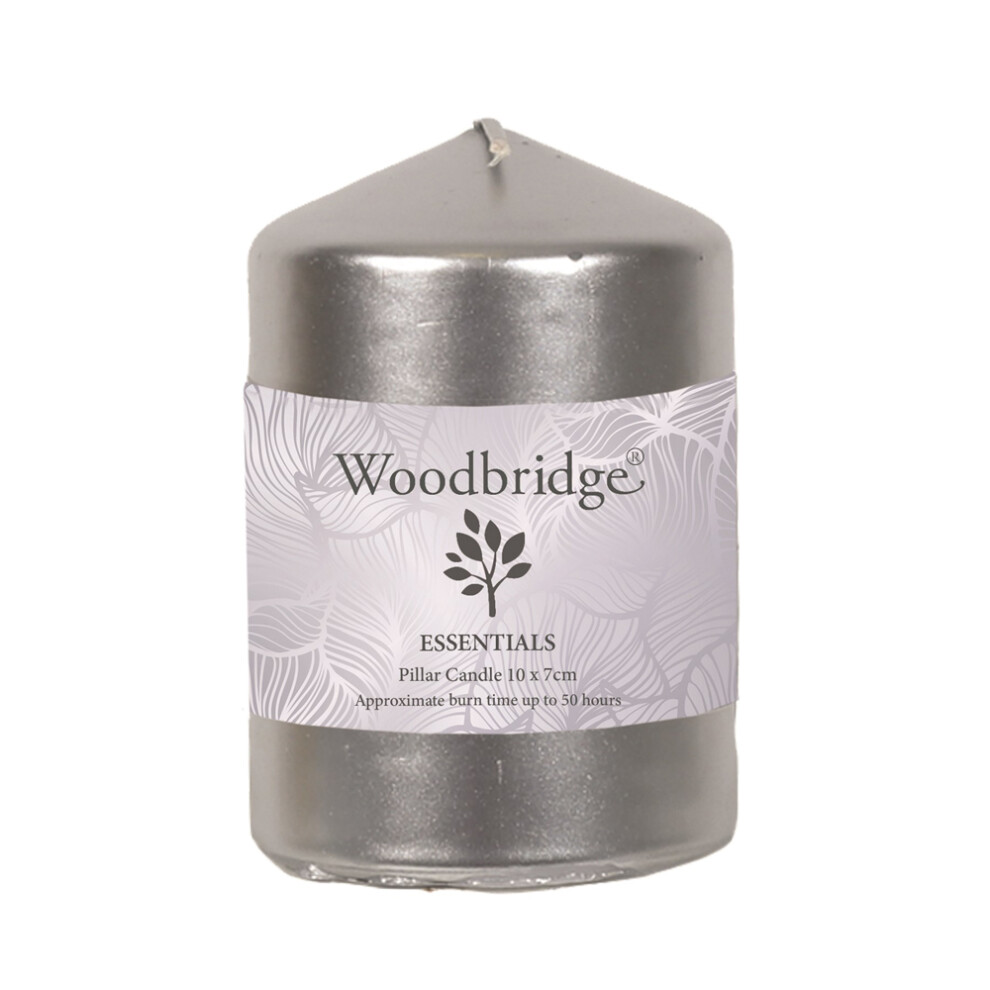 Woodbridge Pillar Candles 10 x 7 cm Unscented Essentials Range Silver-image-OPC-PGXJXPS-NEW