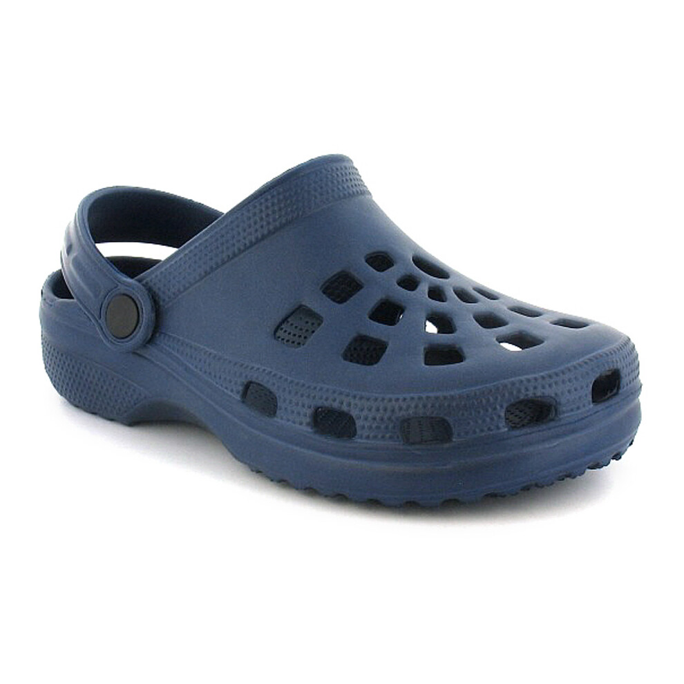(Blue, 13 (Children's)) Childrens Clog Beach Sandals Pop Back Strap blue UK Size