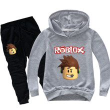 (Gray, 120cm) Hoodie Roblox Children Set Pants Boys Long Sleeve Cartoons Tracksuit Print