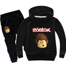 (Black, 160cm) Hoodie Roblox Children Set Pants Boys Long Sleeve Cartoons Tracksuit Print