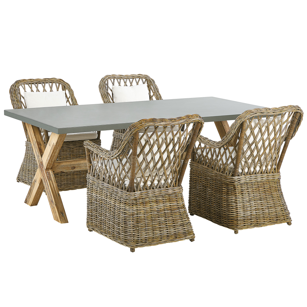 Garden Dining Set 4 Seater MAROS/OLBIA with Cushions Concrete Light Brown