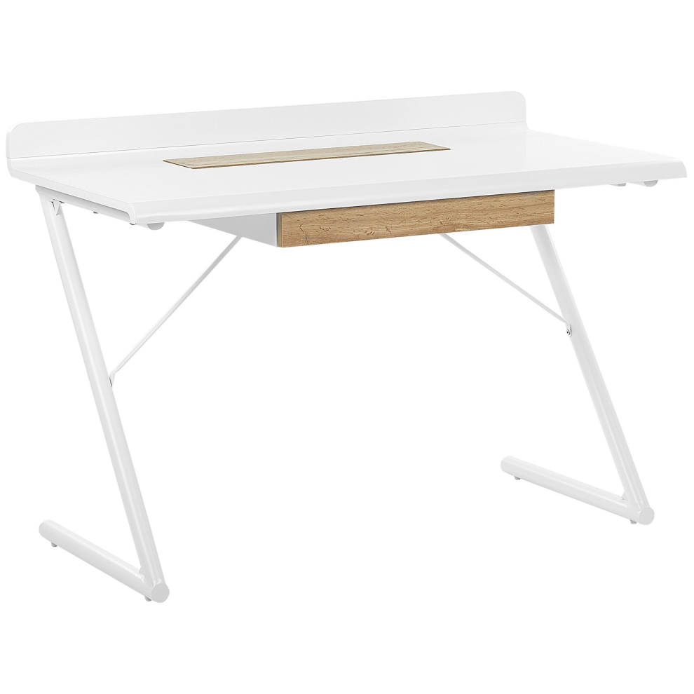 1 Drawer Home Office Desk 120 x 60 cm White with Light Wood FOCUS