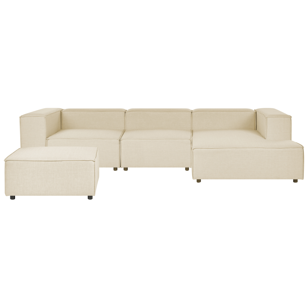 Modular Corner Sofa APRICA Faux Linen Beige with Ottoman 3 Seater Left Hand