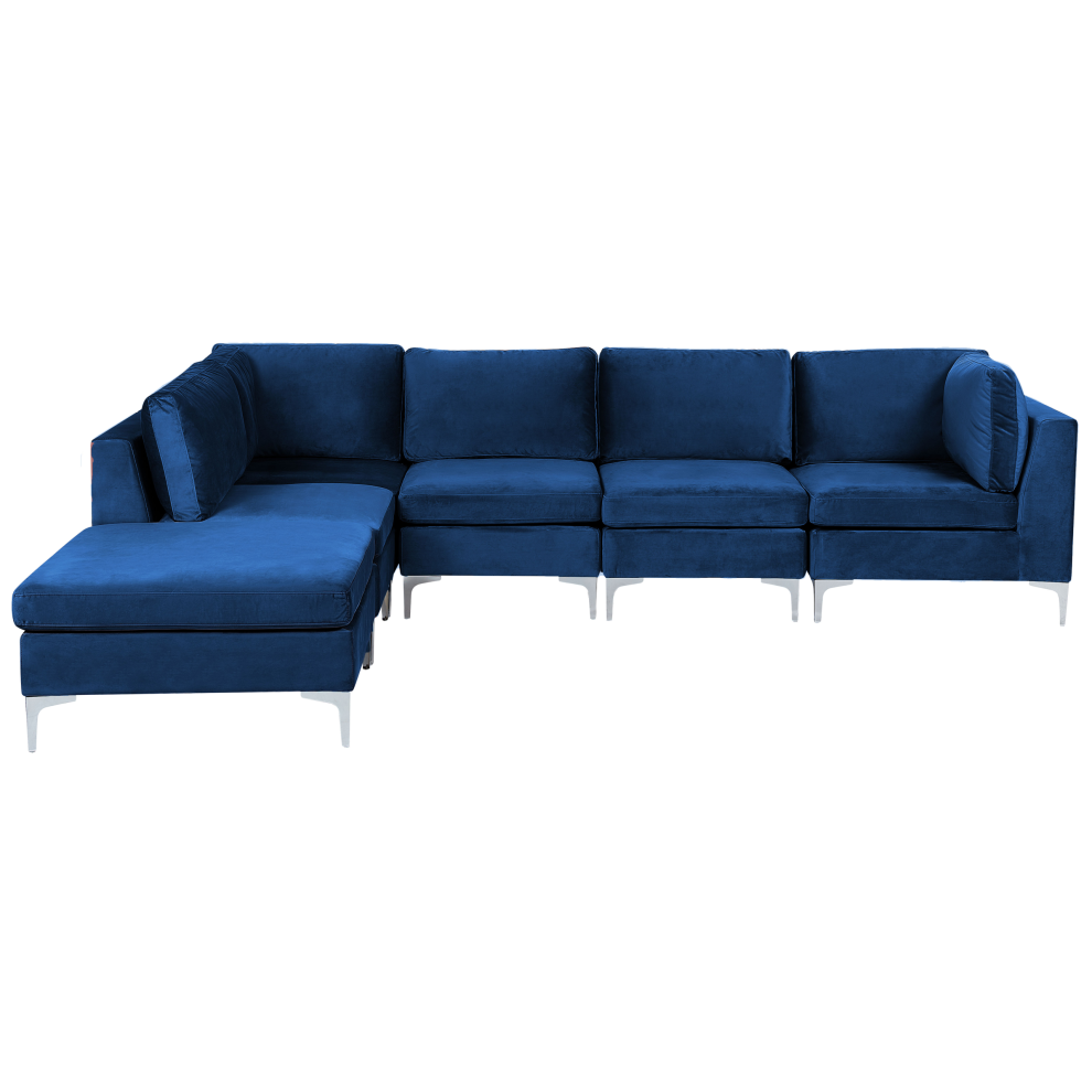 Modular Corner Sofa 5 Seater EVJA Velvet Navy Blue with Ottoman Right Hand