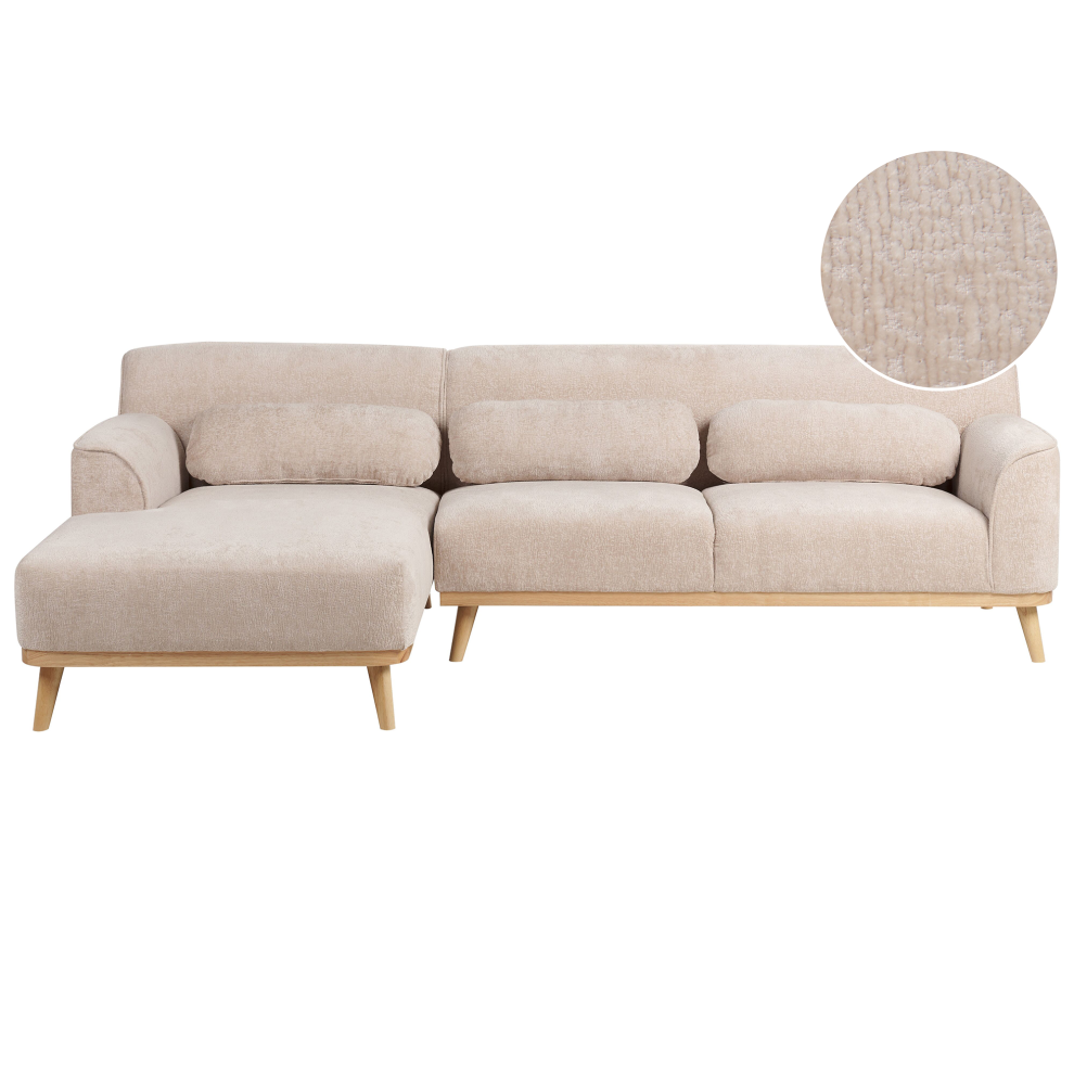 Corner Sofa 3 Seater SIMOS Chenille Beige Right Hand