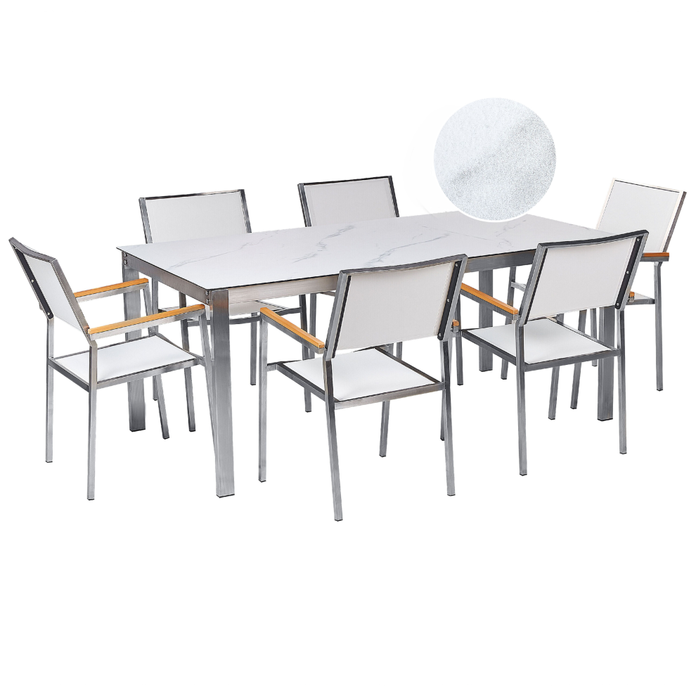 Garden Dining Set 6 Seater COSOLETO/GROSSETO Tempered Glass Marble Effect White Marble