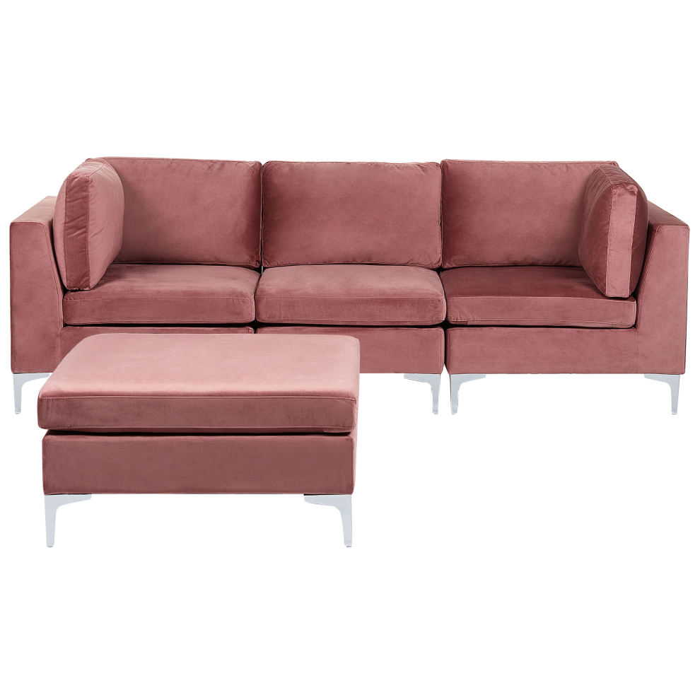 Modular Sofa 3 Seater EVJA Velvet Pink with Ottoman