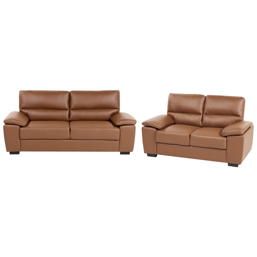 Living Room Set 5 Seater VOGAR Faux Leather Golden Brown