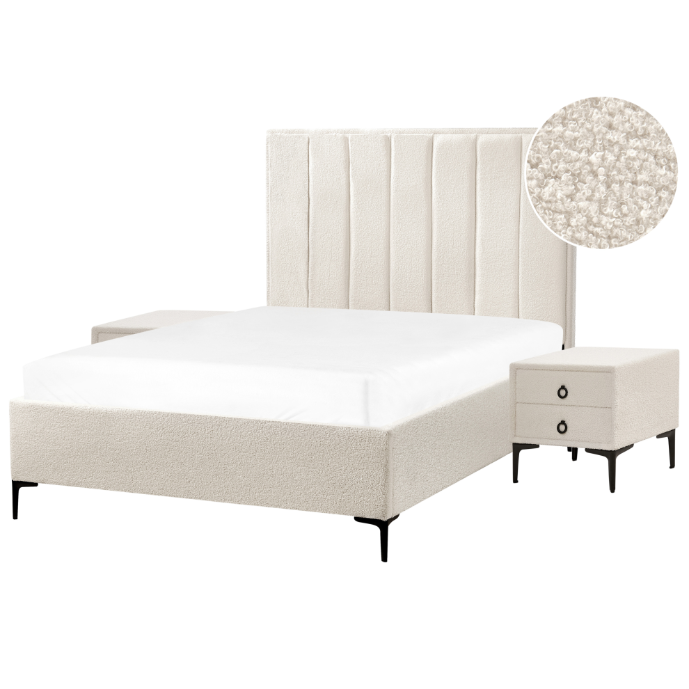 Bedroom Set Boucle SEZANNE 140 x 200 cm (EU Double) Off-White