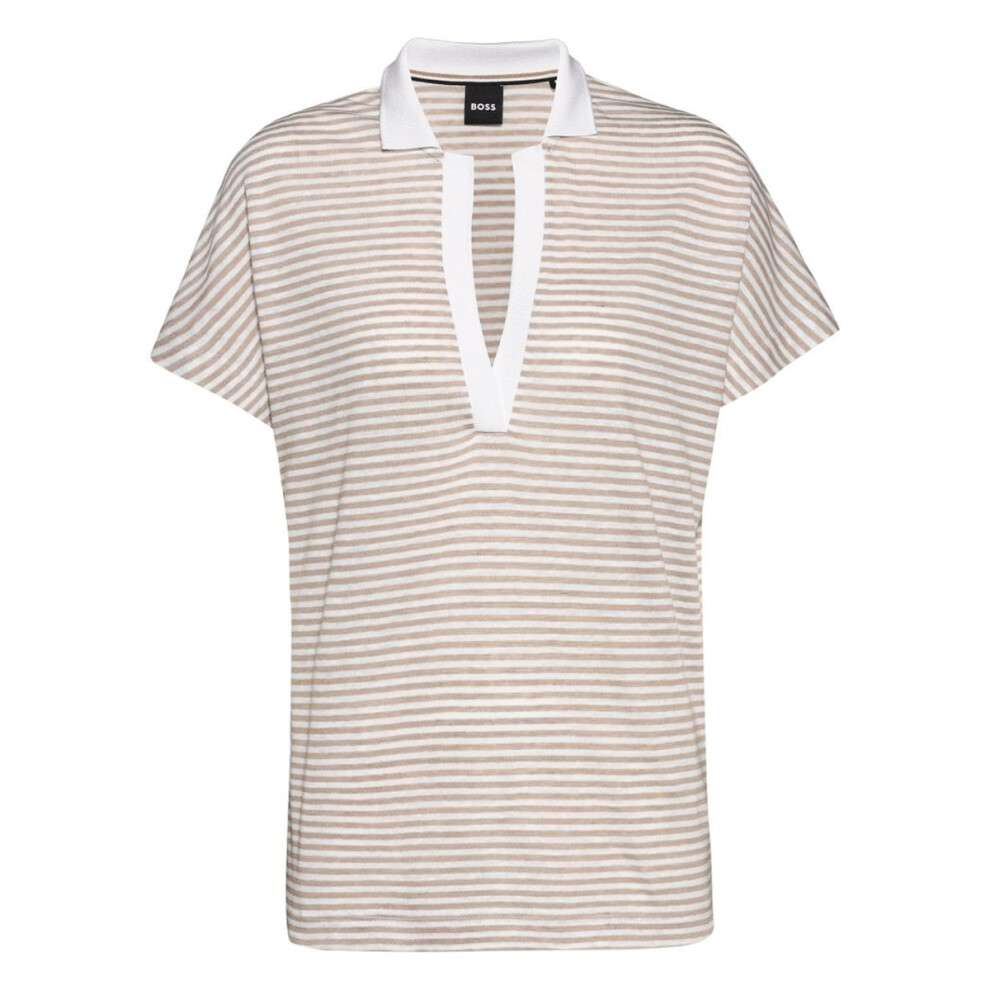 (8 UK, Multicoloured) Boss Womens/Ladies Enelina Striped Linen Blend Polo Shirt