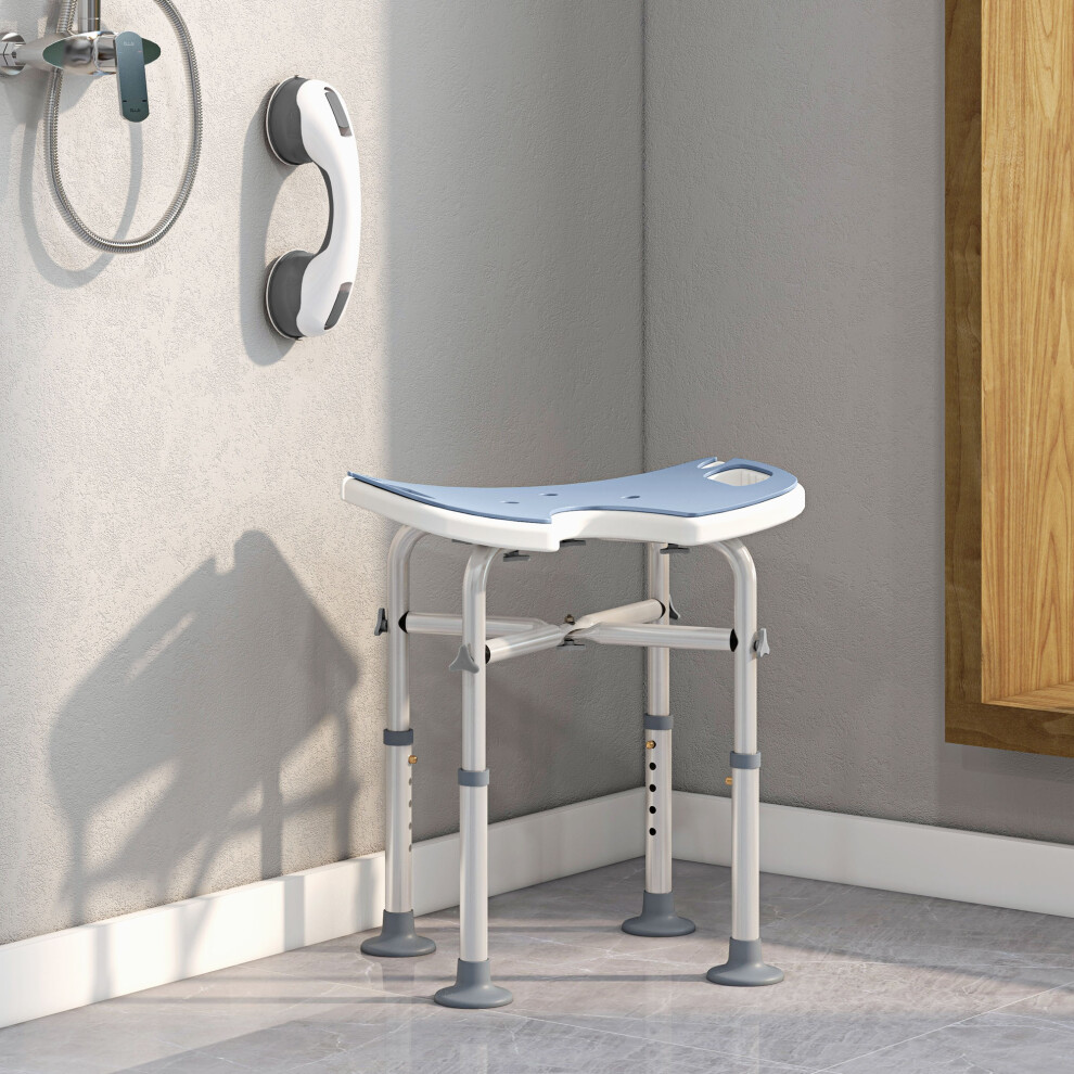 Homcom Blue Aluminium Shower Stool For Elderly Disabled Non-Slip Bath Stool