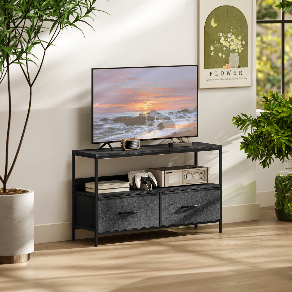 HOMCOM TV Cabinet, TV Console Unit with 2 Foldable Linen Drawers Black