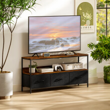 HOMCOM TV Cabinet, TV Console Unit with 3 Foldable Linen Drawers Brown