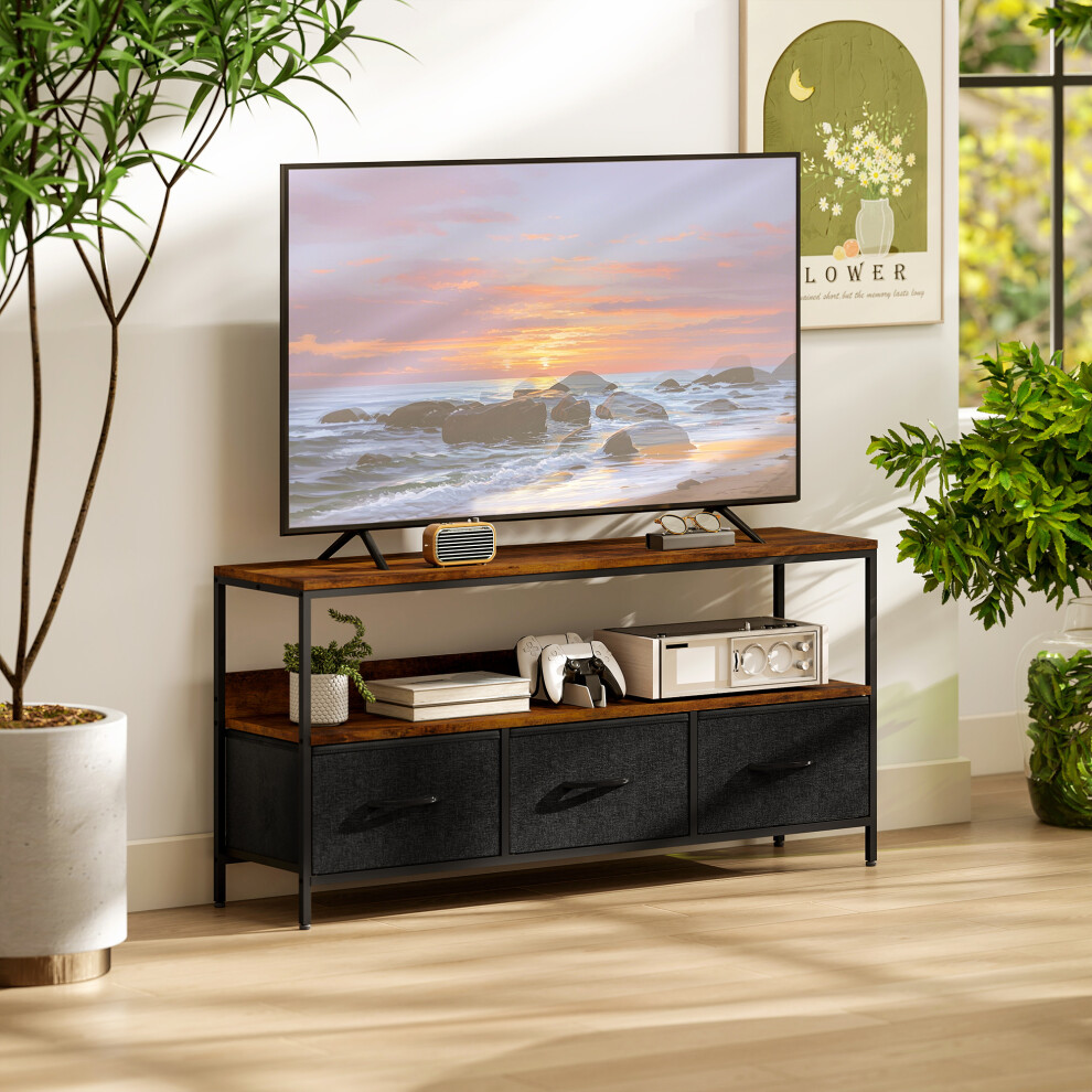 Homcom Tv Cabinet, Tv Console Unit With 3 Foldable Linen Drawers Brown