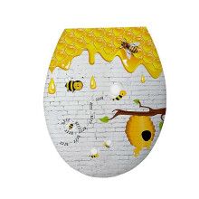 (As show, One size) 18 Inches Printed Toilet Lid U-shaped Toilet Seat Cover Universal Plastic Toilet Lid for Home Use (Bee)