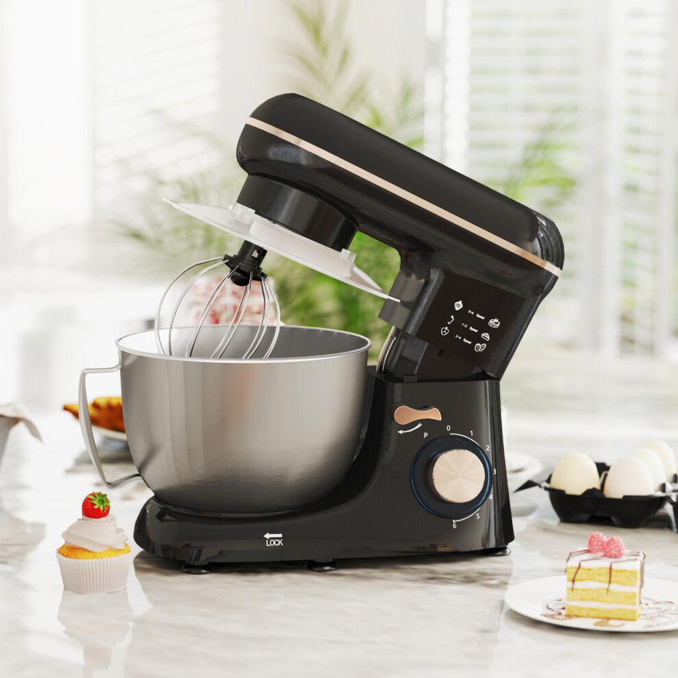 Homcom Electric Stand Mixer, 4.5L Food Mixer With Dough Hook, Whisk, Black