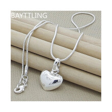 (65CM) Fine 925 Sterling Silver Solid Heart Necklace Snake Chain For Women