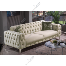 (Cream Velvet, 3+2 Seater Sofa) Luxurious Plush Velvet 2+3 Seater Sofa Set Armchair Elegant Deep Button Tufting Sturdy Metal Legs Modern Living Room Furniture