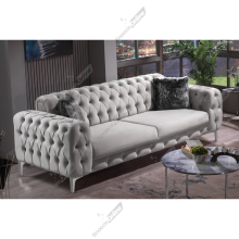 (Silver Velvet, 2 Seater Sofa) Luxurious Plush Velvet 2+3 Seater Sofa Set Armchair Elegant Deep Button Tufting Sturdy Metal Legs Modern Living Room Furniture