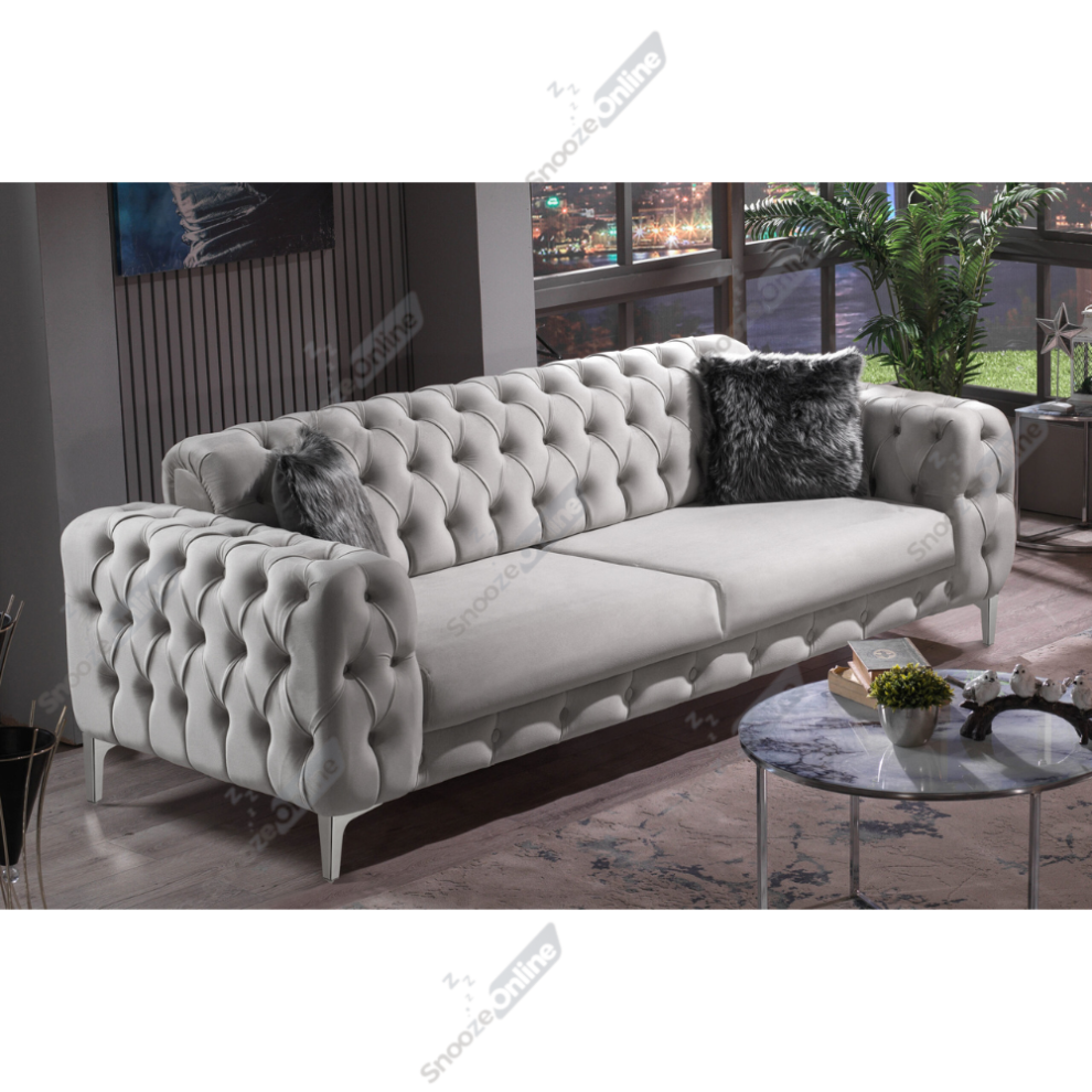 (Silver Velvet, 2 Seater Sofa) Luxurious Plush Velvet 2+3 Seater Sofa Set Armchair Elegant Deep Button Tufting Sturdy Metal Legs Modern Living Room Fu-image-OPC-PGXMJSR-NEW
